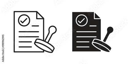 Approved document icon editable vector pack. Black flat and line symbols