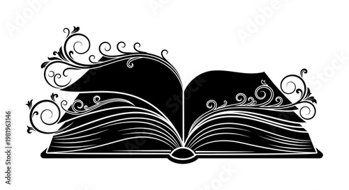 Open Book with Decorative Pages.