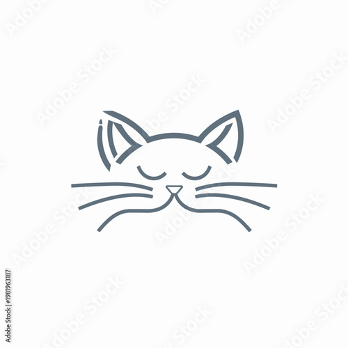 A stylized illustration featuring a minimalist outline of a cat's face with closed eyes