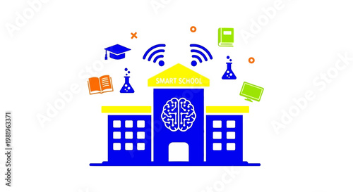 School Building With Brain Symbol.