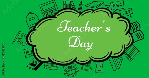 Digital illustration celebrates Teacher's Day with educational animation and typography.