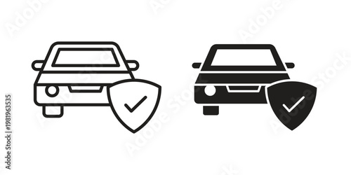 Auto insurance icon editable vector pack. Black flat and line symbols