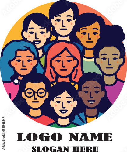 Happy group of children and people cartoon vector illustration design