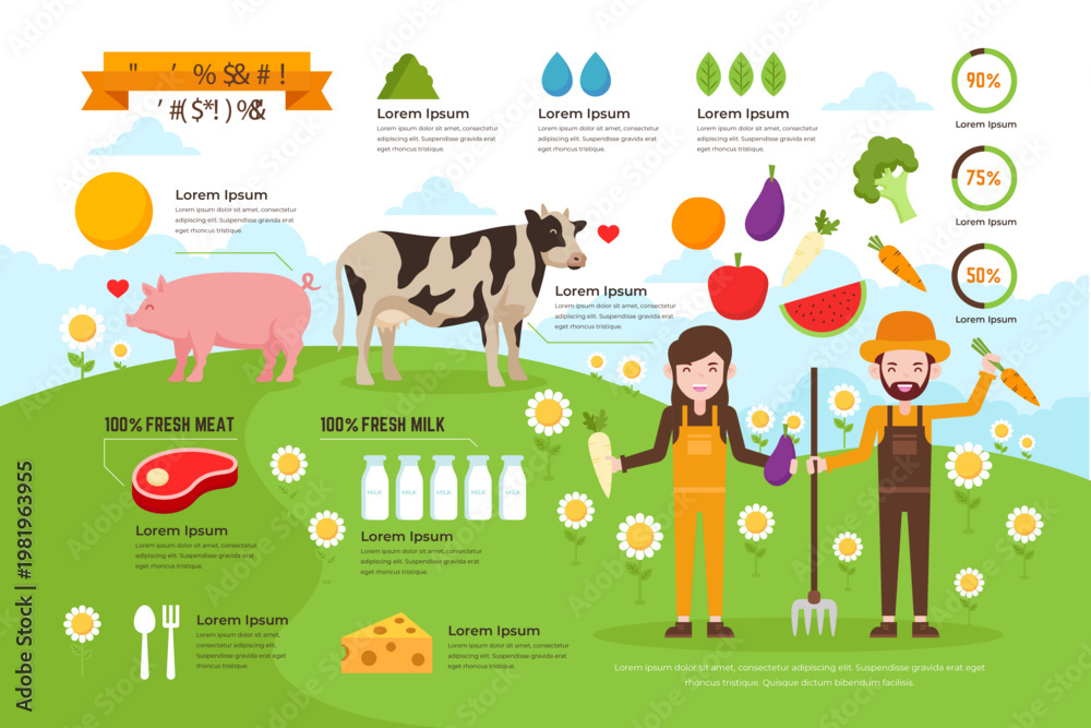 Obraz premium Farm Agriculture And Dairy Infographic