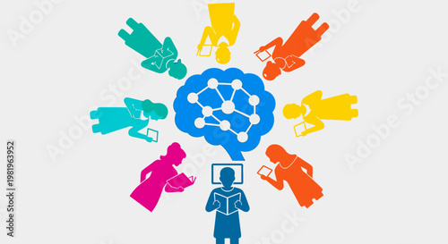 Diverse People Around Brain Network Concept.