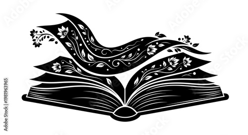 Open Book with Floral Pages.