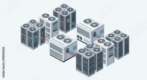 servers and data storage systems networked together.
