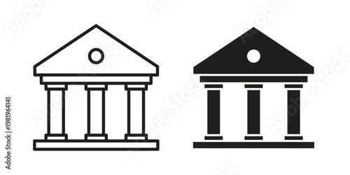 Bank icon editable vector pack. Black flat and line symbols