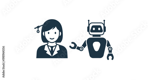 Businesswoman and robot shaking hands together.
