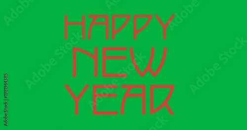 Digital animation of red happy new year text banner against black background