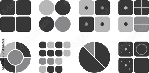 Set of various UI interface icons featuring geometric shapes squares circles and division elements for navigation