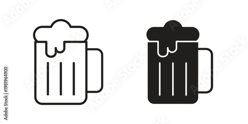 Beer mug icon editable vector pack. Black flat and line symbols