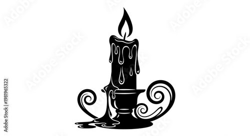 Black and white candle illustration burning.