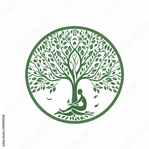 A person under a tree within a circle, symbolic of growth and introspection