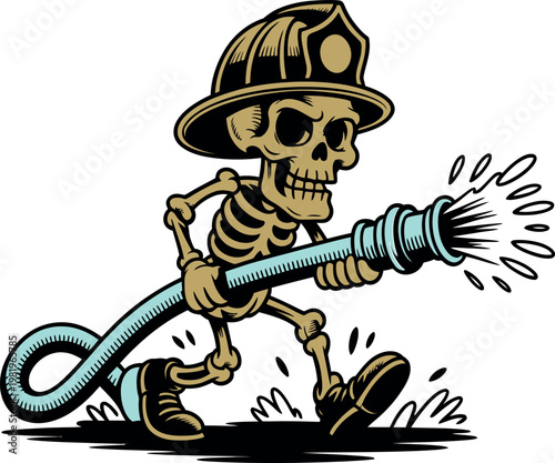 Running Skeleton Fireman Vector Illustration