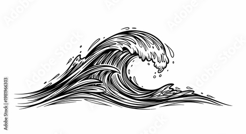 Large Ocean Wave Crashing Water.