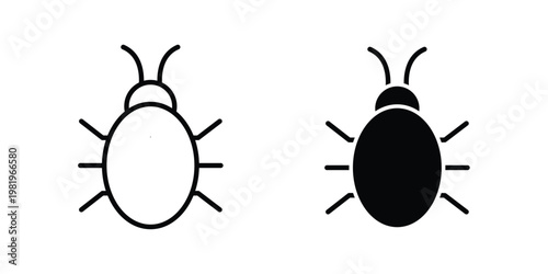 Bug icon editable vector pack. Black flat and line symbols