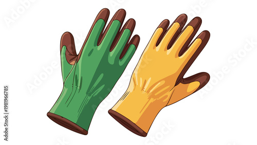 Pair of Colorful Garden Work Gloves Isolated on White Background