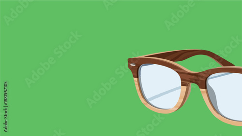 Modern Wooden Frame Eyeglasses Isolated on Green Background