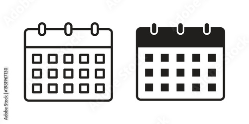 Calendar icon editable vector pack. Black flat and line symbols