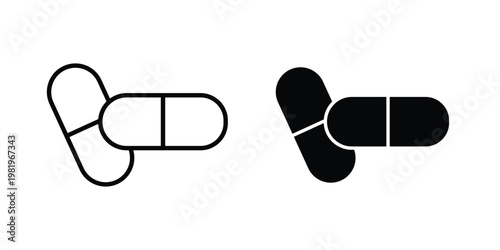 Capsule icon editable vector pack. Black flat and line symbols
