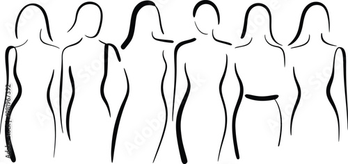 Six women standing together as a symbol of unity and female empowerment for modern social campaigns