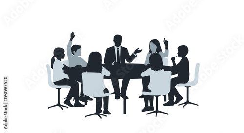 Business people sitting around meeting table.