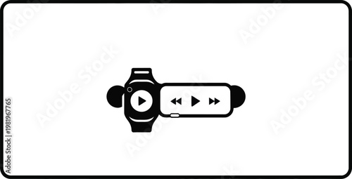 Smartwatch interface displaying multimedia control buttons for playing music and skipping tracks on portable mobile devices