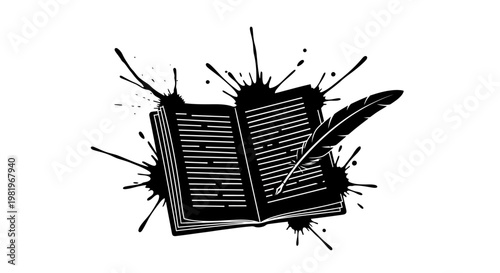 Book with pen on white background.