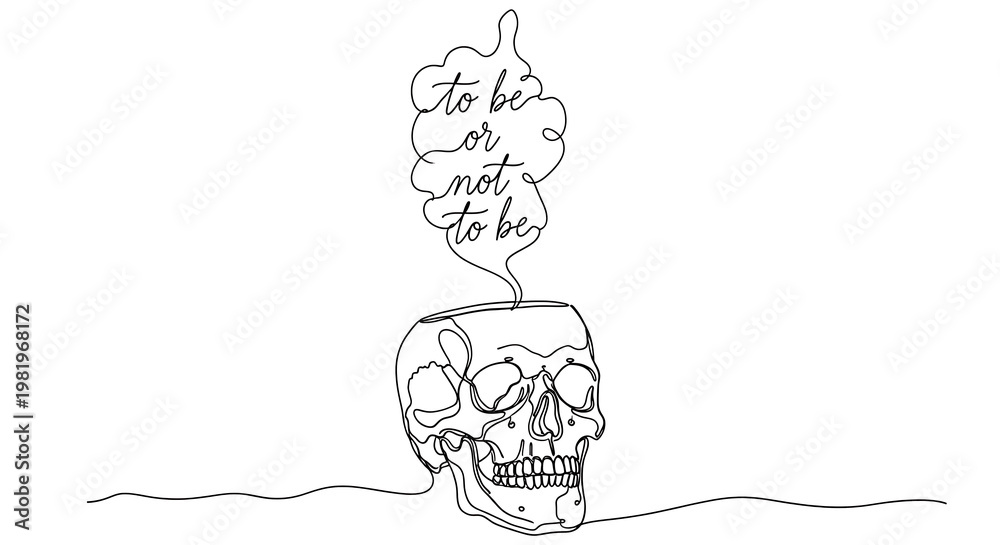 Εκτύπωση καμβά One Line Drawing of Skull with Hamlet Quote To Be Or Not To Be
