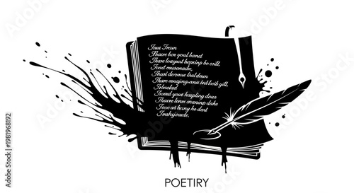 Black book with quill pen poetry.