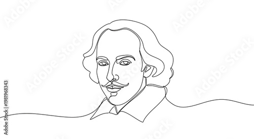 Foto William Shakespeare Continuous Line Art Portrait Illustration