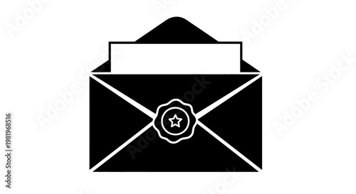 Black envelope with white seal.