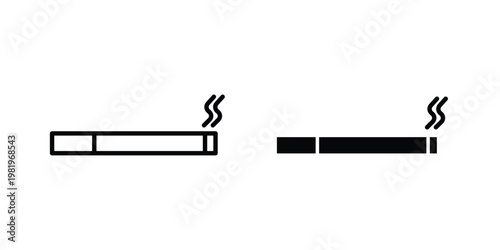 Cigarette icon editable vector pack. Black flat and line symbols