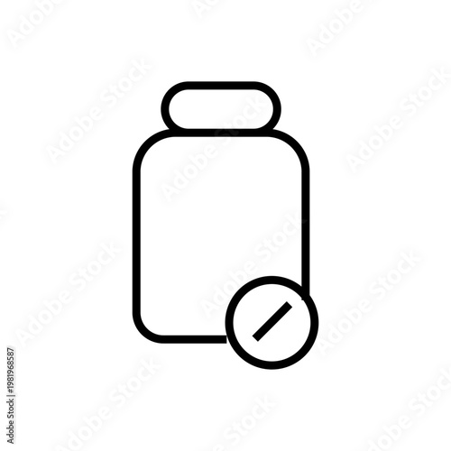Vector Line Icon of Medicine Pill Bottle Container with Cap and Editable Outline Stroke for Prescription and Pharmacy Concepts