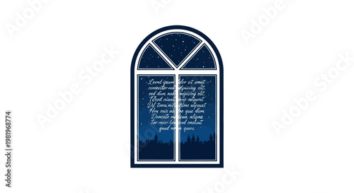 Blue Arched Window With White Frame.