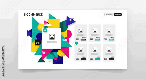 E-commerce, colorful, geometric, vector icons, modern, shopping, digital, illustration, 12 elements