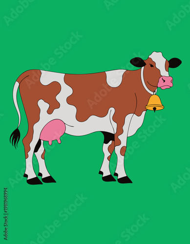 Charming Brown and White Cow Illustration with A Bell for Farm and Nature Lovers