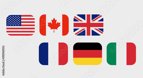 Illustrated flags of several nations on a light background for various concepts