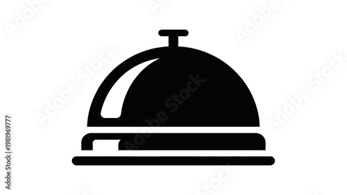 Hotel service bell icon showing silver cloche on white background representing reception and restaurant assistance service