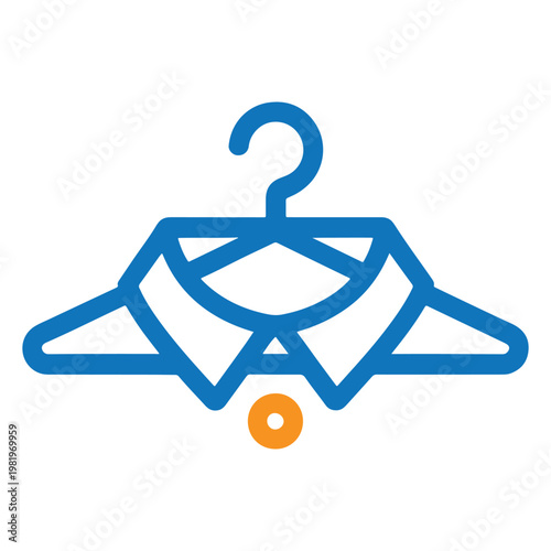 Blue hanger with hook and an orange button at the bottom