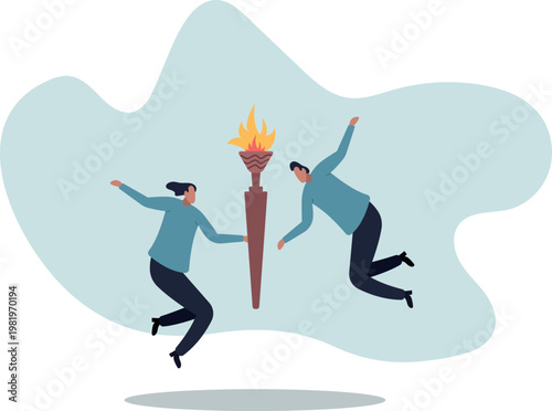 Successor plan, baton pass or transfer to new chosen leader, change new CEO or collaboration to achieve goal and win .human life and situation.