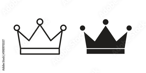 Crown icon editable vector pack. Black flat and line symbols