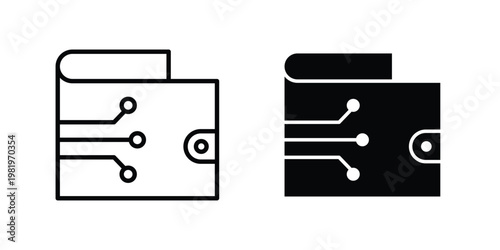 Cryptocurrency wallet icon editable vector pack. Black flat and line symbols