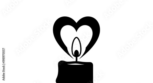 Black silhouette heart shaped candle flame.