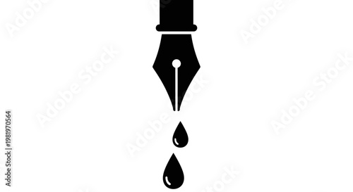 Ink pen nib with droplets falling.
