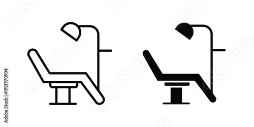 Dentist chair icon editable vector pack. Black flat and line symbols