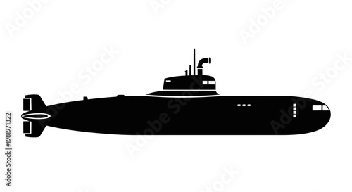 Silhouette of a modern submarine on a white background