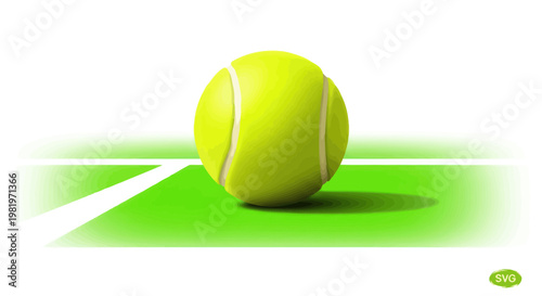 Tennis Ball on Green Court with White Line and Shadow
