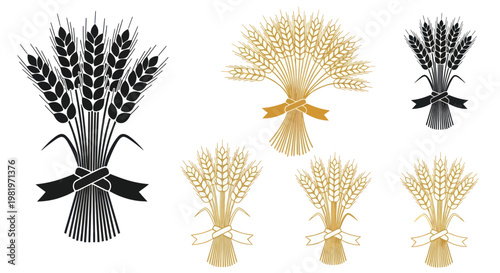 Wheat Sheaves Collection: Black and Gold Illustrations for Harvest and Agriculture Themes
